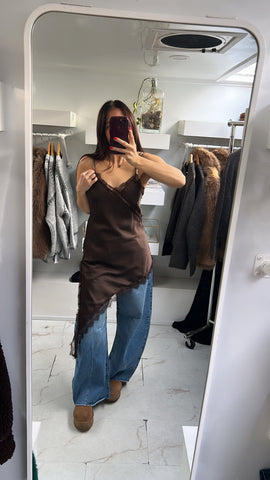 Asymmetrical Lace Slip Dress