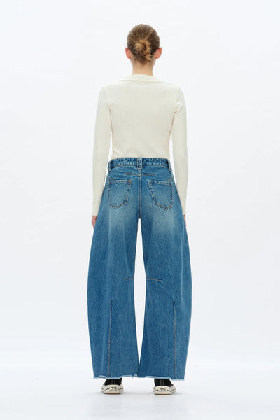 Bayeas - Mid Rise Drop Crotch Barrel Denim