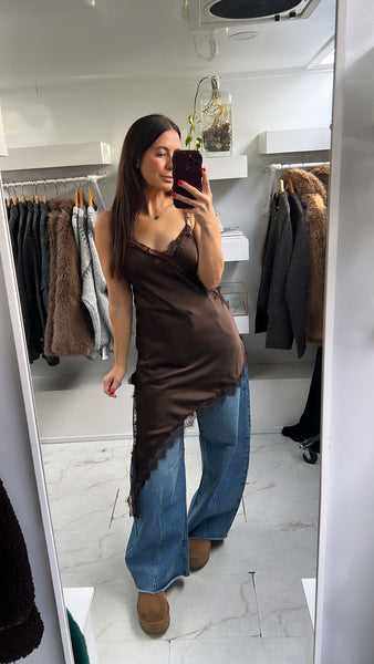 Asymmetrical Lace Slip Dress