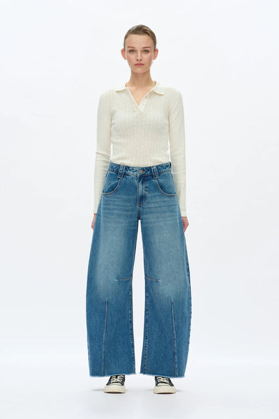 Bayeas - Mid Rise Drop Crotch Barrel Denim